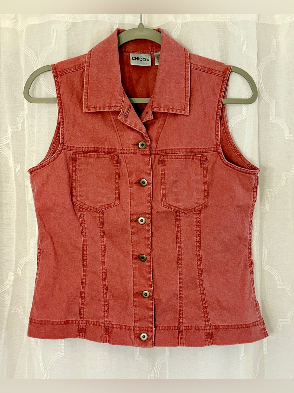 Chico’s Size 0 (Small/Size US 4) Coral Linen Blend Button Front Vest Top